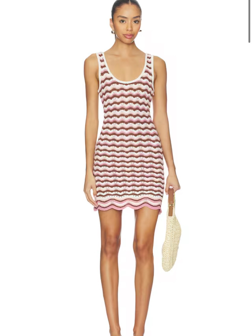REVOLVE Pink and White Crochet Wave Mini Dress. Worn once